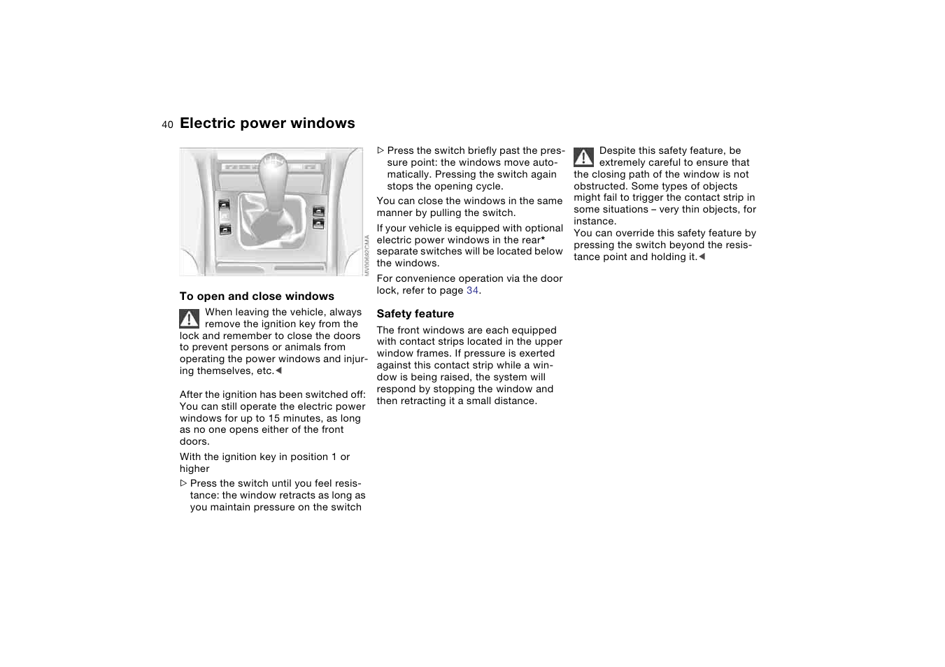 Electric power windows | BMW 325XI User Manual | Page 40 / 178