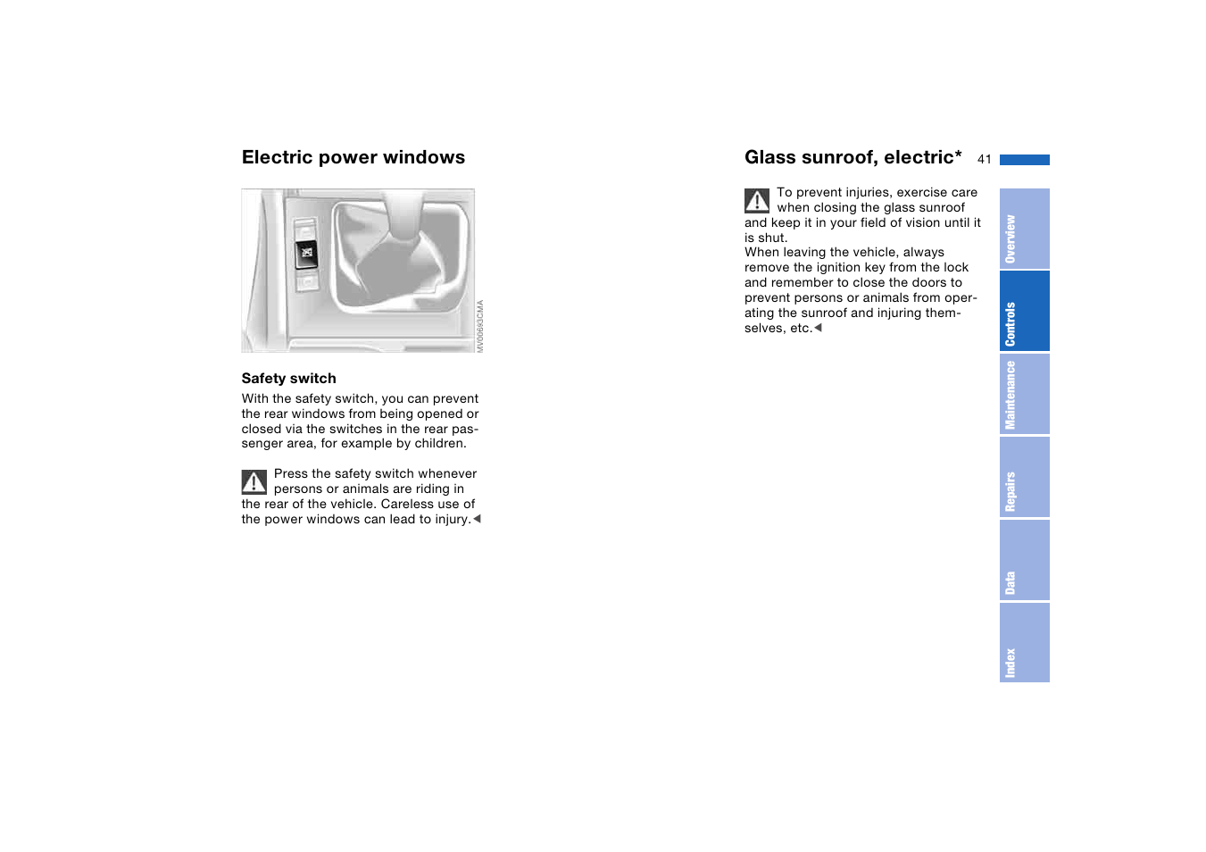 Glass sunroof, electric, Electric power windows | BMW 325XI User Manual | Page 41 / 178