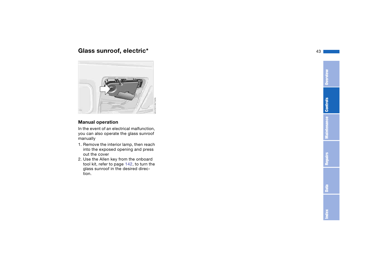 Glass sunroof, electric | BMW 325XI User Manual | Page 43 / 178