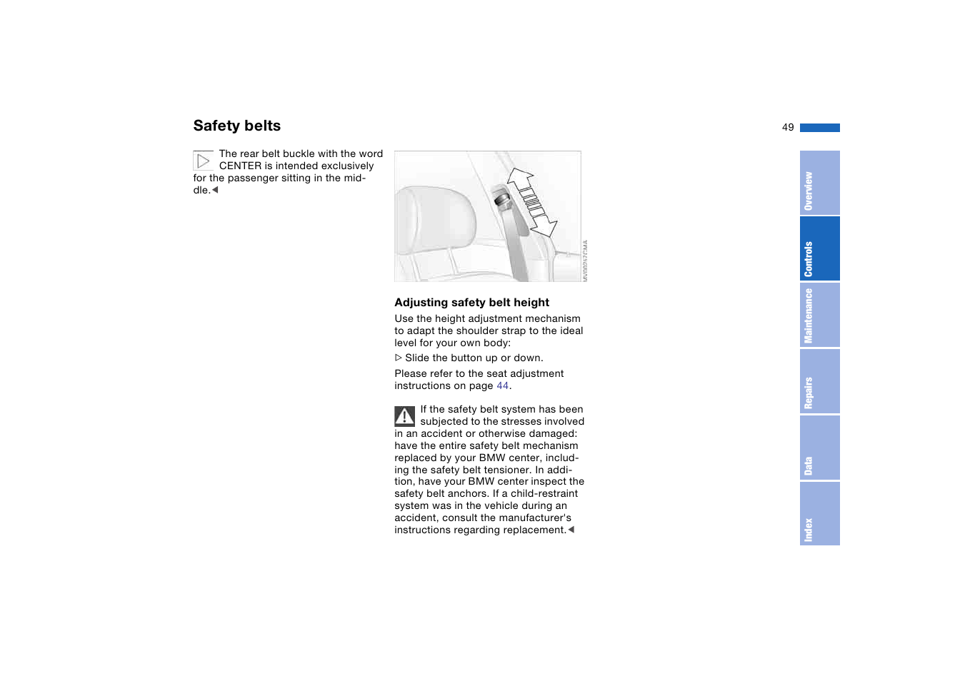 Safety belts | BMW 325XI User Manual | Page 49 / 178