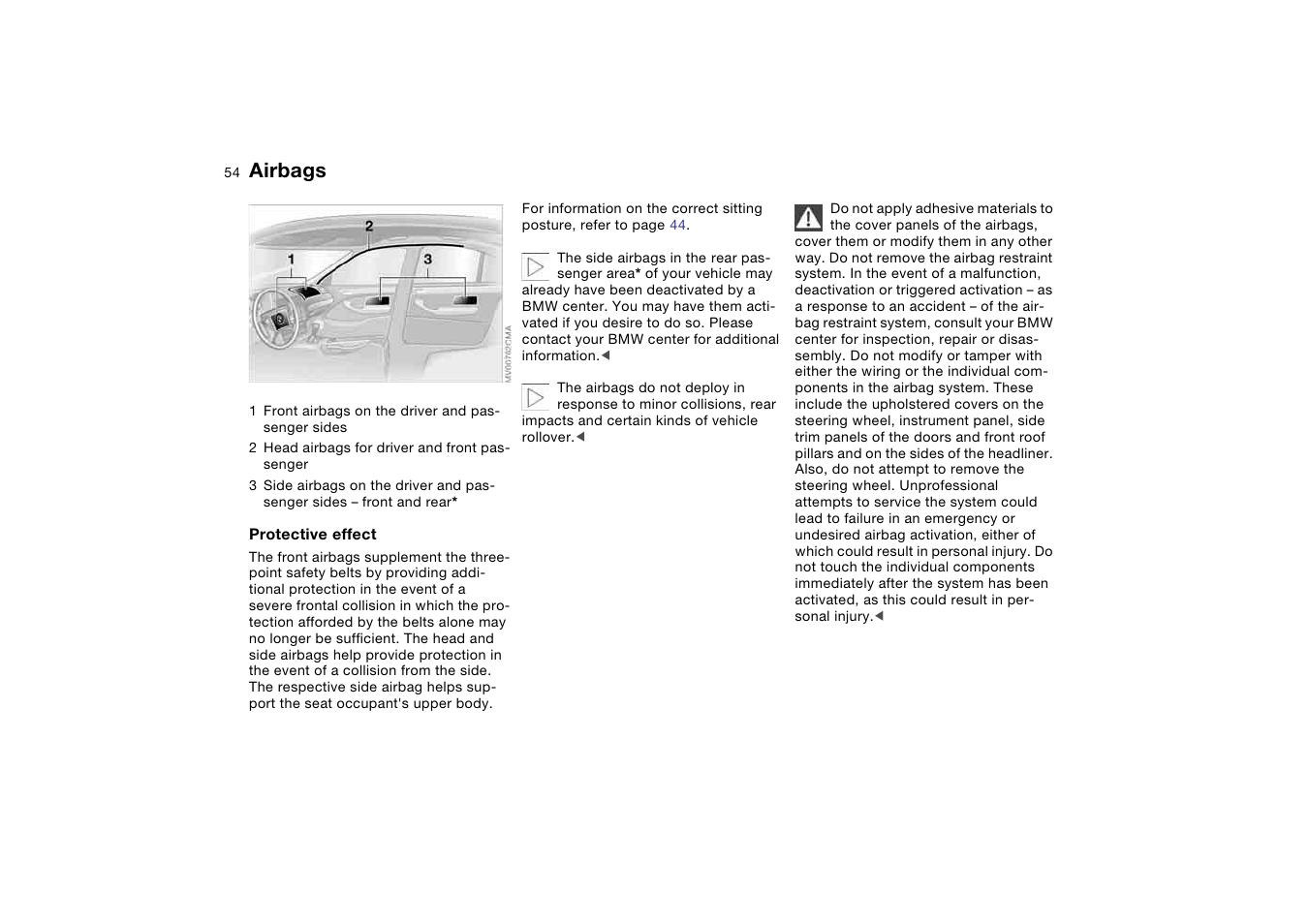 Passenger safety systems, Airbags | BMW 325XI User Manual | Page 54 / 178