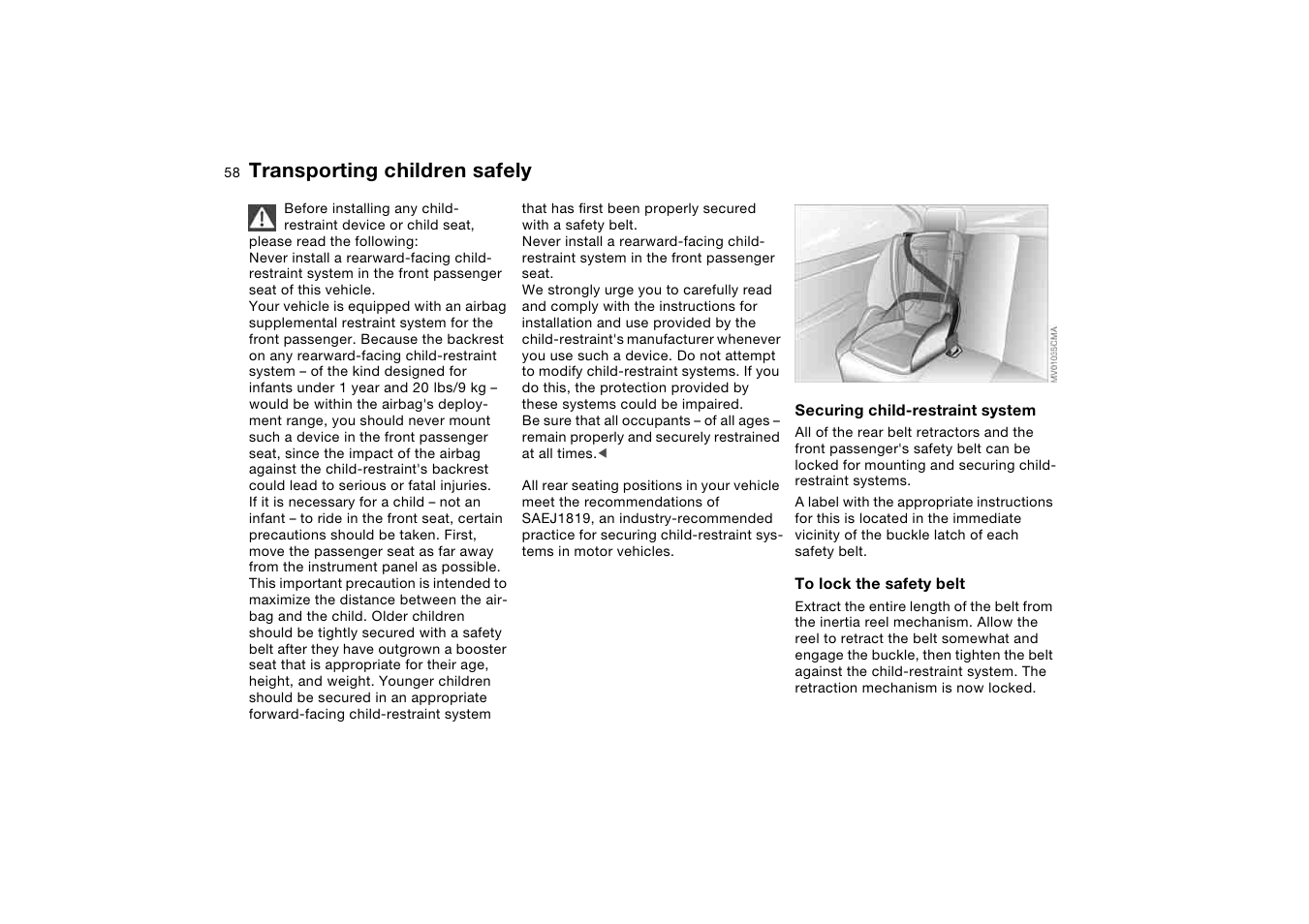 Transporting children safely | BMW 325XI User Manual | Page 58 / 178