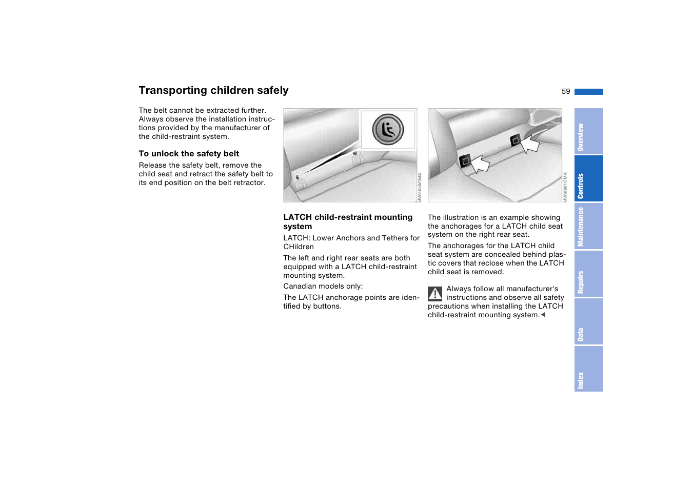 Transporting children safely | BMW 325XI User Manual | Page 59 / 178