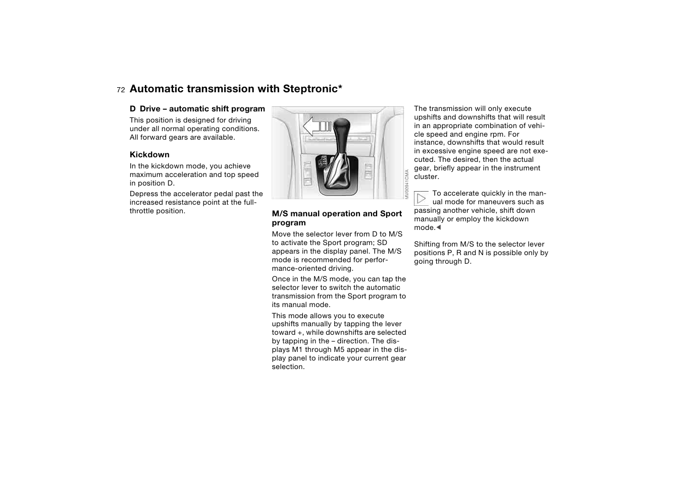 Automatic transmission with steptronic | BMW 325XI User Manual | Page 72 / 178