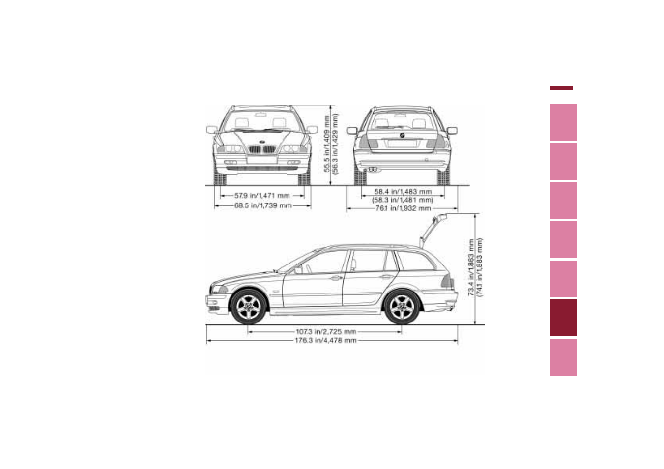 Dimensions | BMW 01 41 0 155 307 User Manual | Page 185 / 203