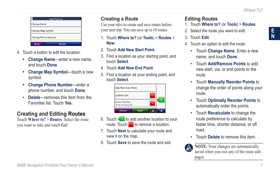 Creating and editing routes, Finding a place using the map | BMW Navigation Portable Plus User Manual | Page 13 / 40