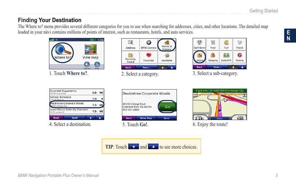 Finding your destination | BMW Navigation Portable Plus User Manual | Page 9 / 40