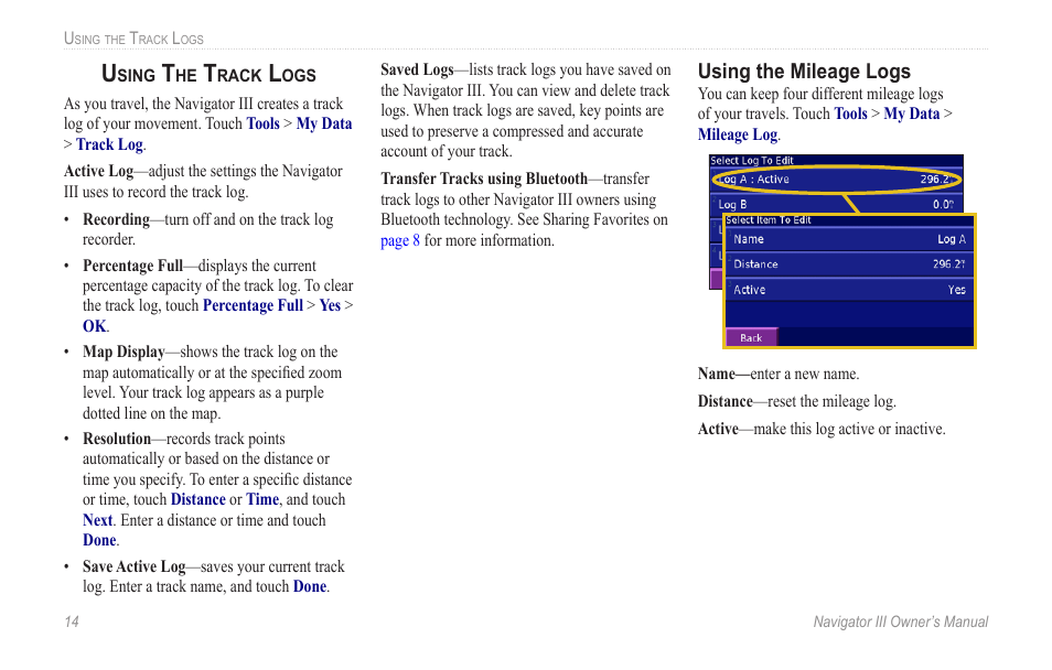 Using the track logs, Using.the.track.logs | BMW III User Manual | Page 17 / 34