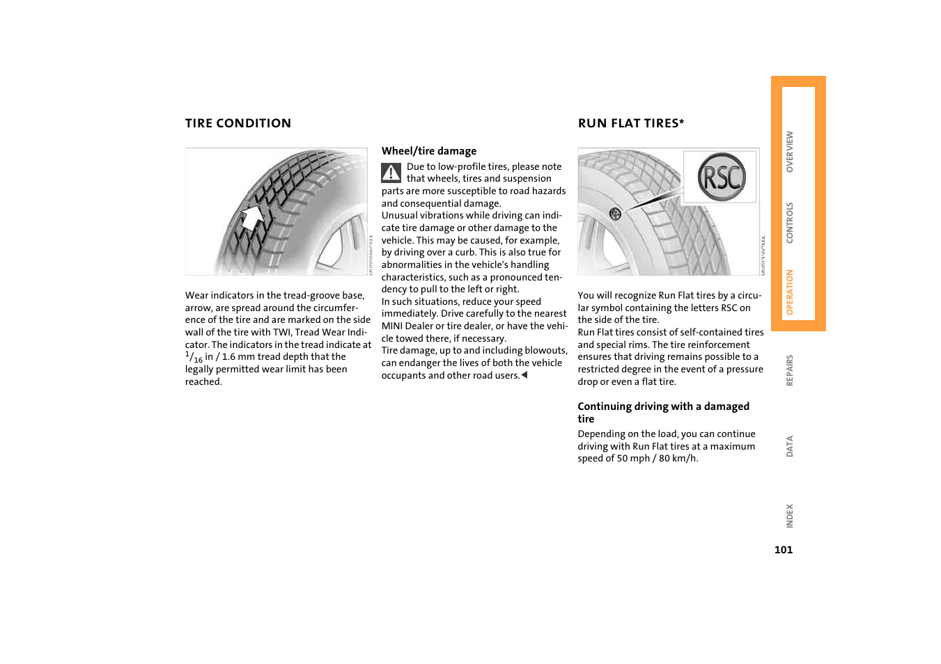 Run flat tires | BMW 2004 Mini Convertible Cooper User Manual | Page 103 / 165