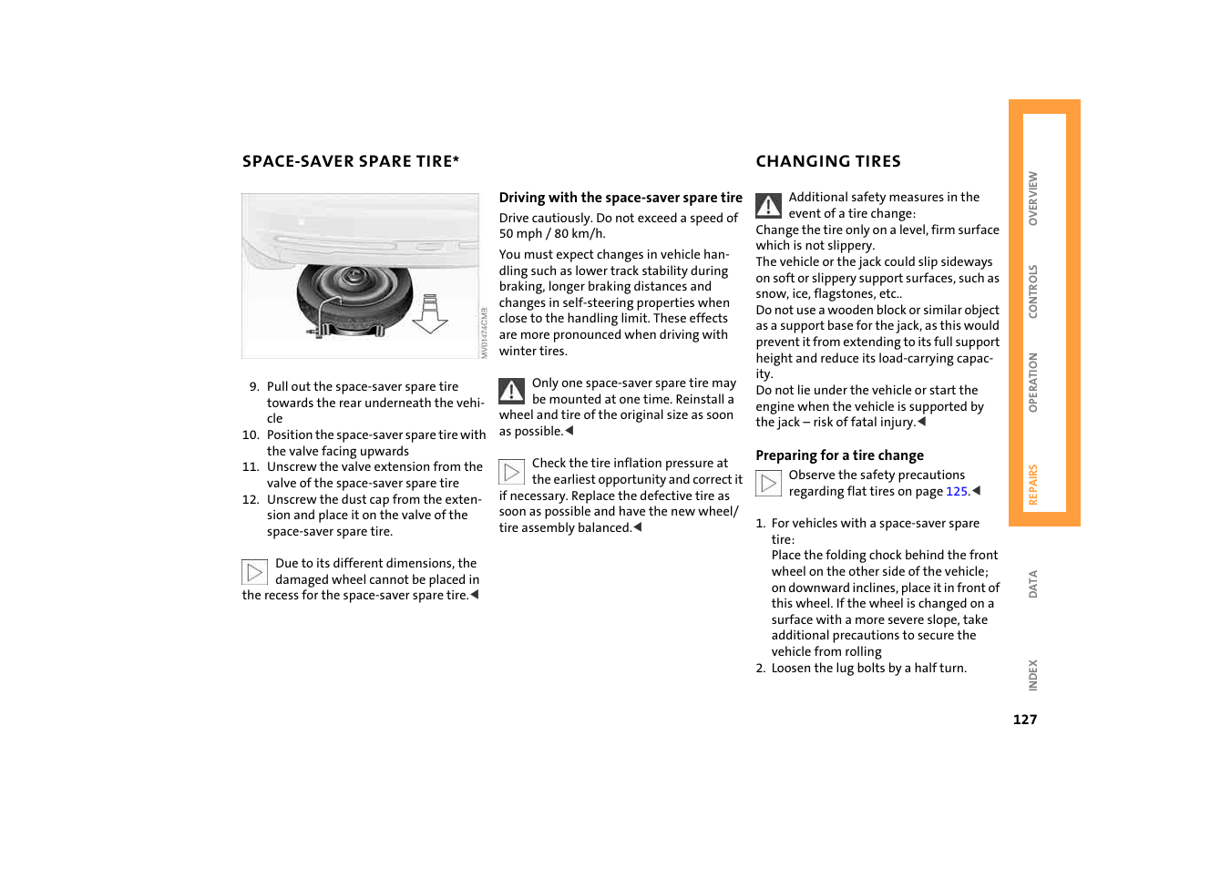 Changing tires | BMW 2004 Mini Convertible Cooper User Manual | Page 129 / 165