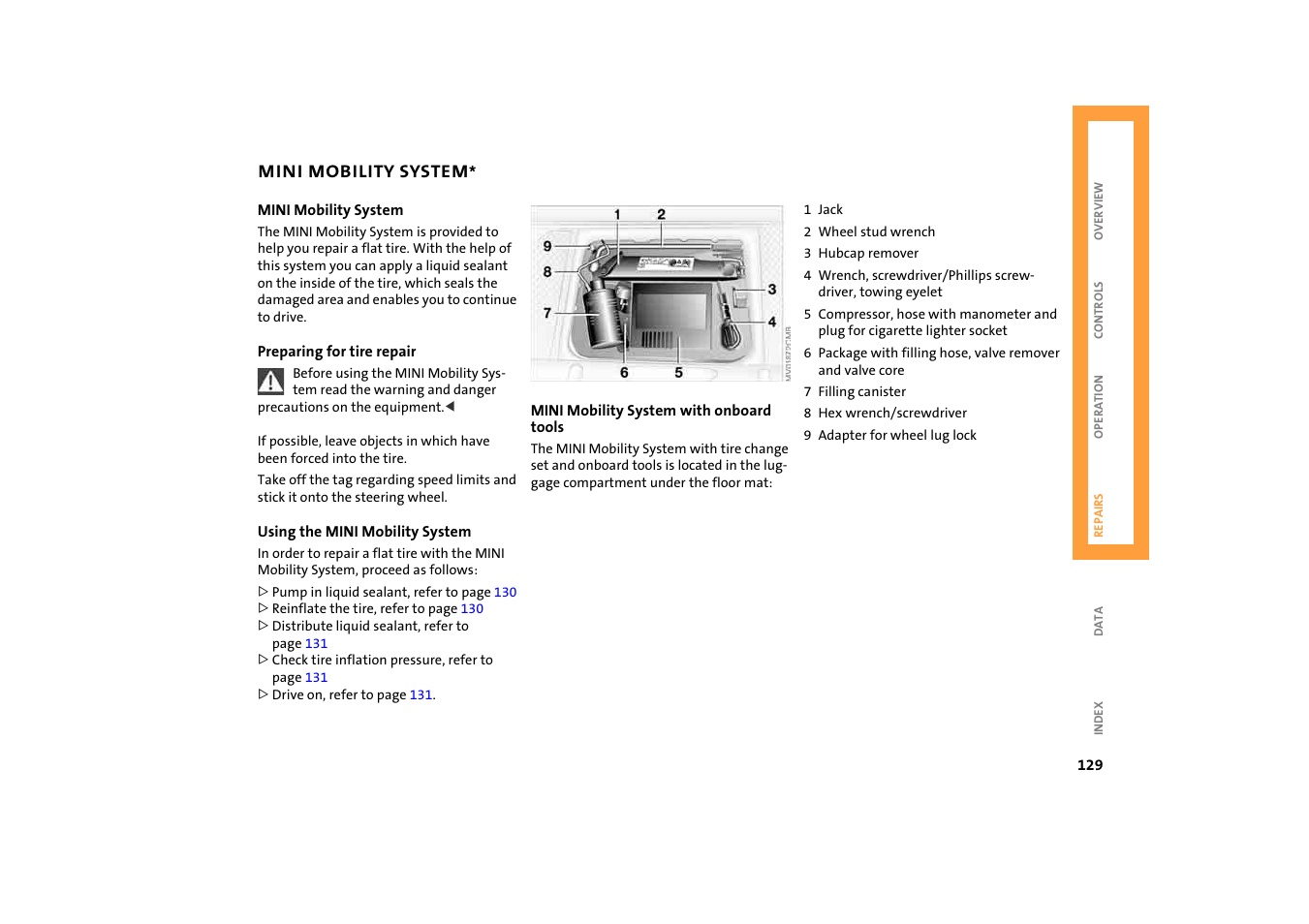 Mini mobility system, System | BMW 2004 Mini Convertible Cooper User Manual | Page 131 / 165