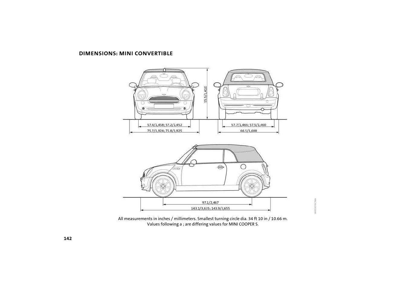 Dimensions: mini convertible, Tible | BMW 2004 Mini Convertible Cooper User Manual | Page 144 / 165