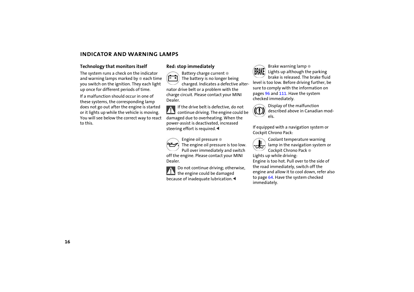 Indicator and warning lamps | BMW 2004 Mini Convertible Cooper User Manual | Page 18 / 165