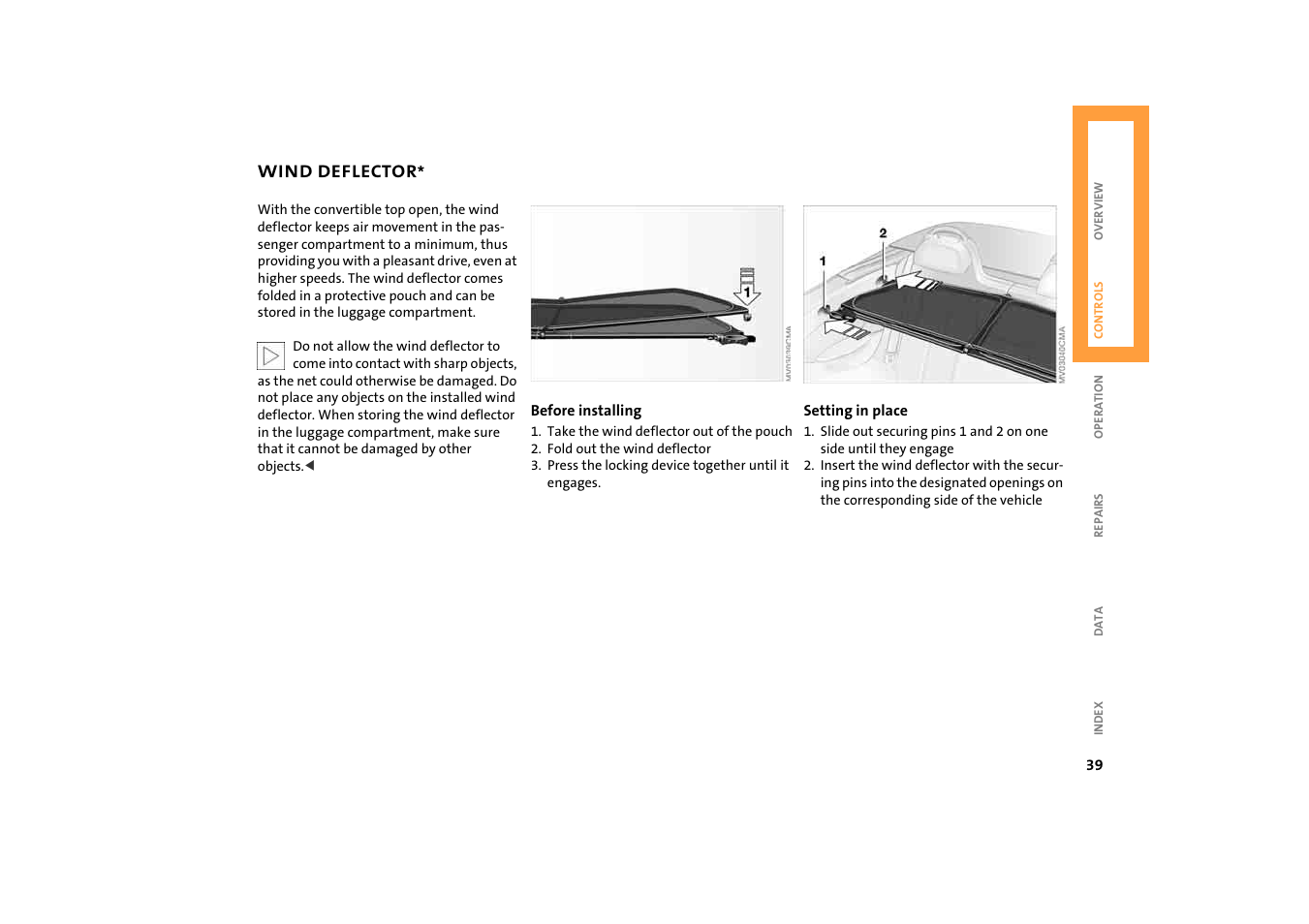 Wind deflector | BMW 2004 Mini Convertible Cooper User Manual | Page 41 / 165