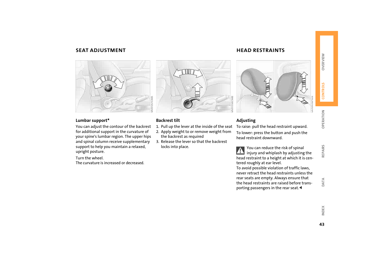 Head restraints | BMW 2004 Mini Convertible Cooper User Manual | Page 45 / 165