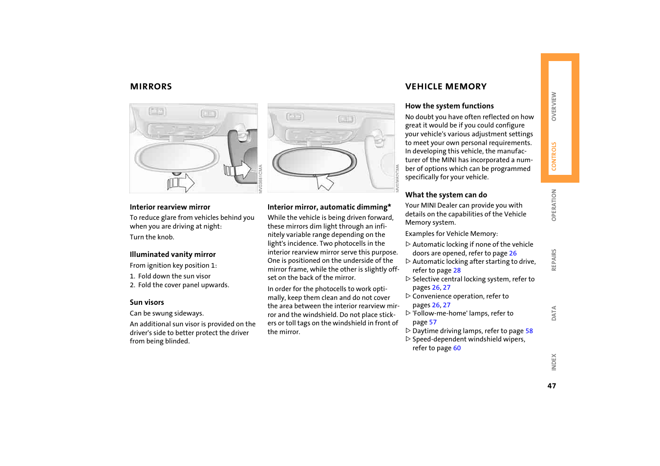 Vehicle memory | BMW 2004 Mini Convertible Cooper User Manual | Page 49 / 165