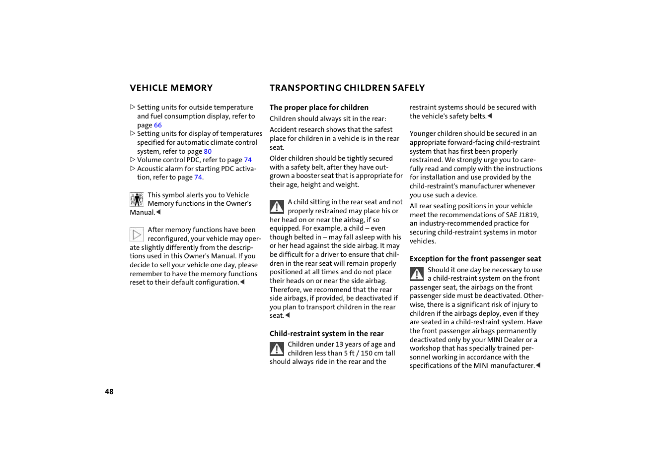 Transporting children safely | BMW 2004 Mini Convertible Cooper User Manual | Page 50 / 165