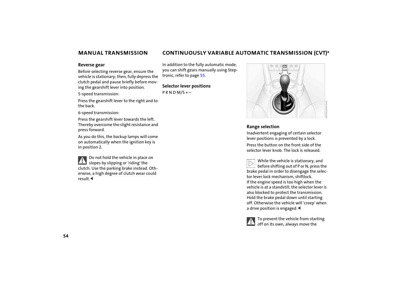 Continuously variable automatic transmission (cvt) | BMW 2004 Mini Convertible Cooper User Manual | Page 56 / 165