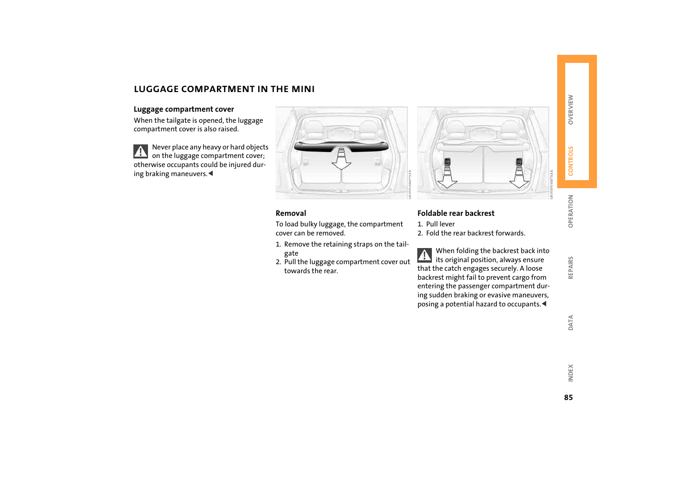 Luggage compartment in the mini | BMW 2004 Mini Convertible Cooper User Manual | Page 87 / 165