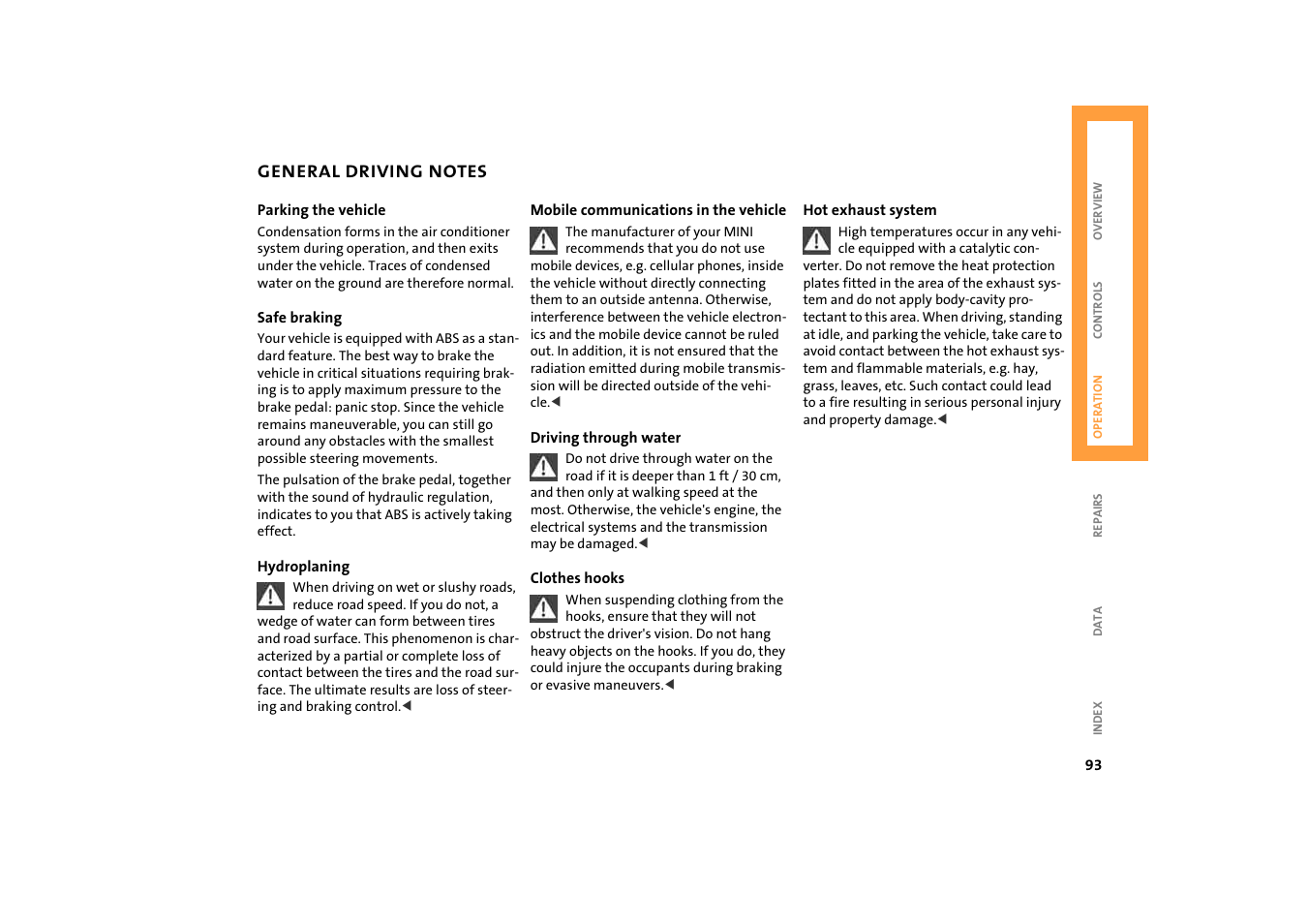 General driving notes | BMW 2004 Mini Convertible Cooper User Manual | Page 95 / 165