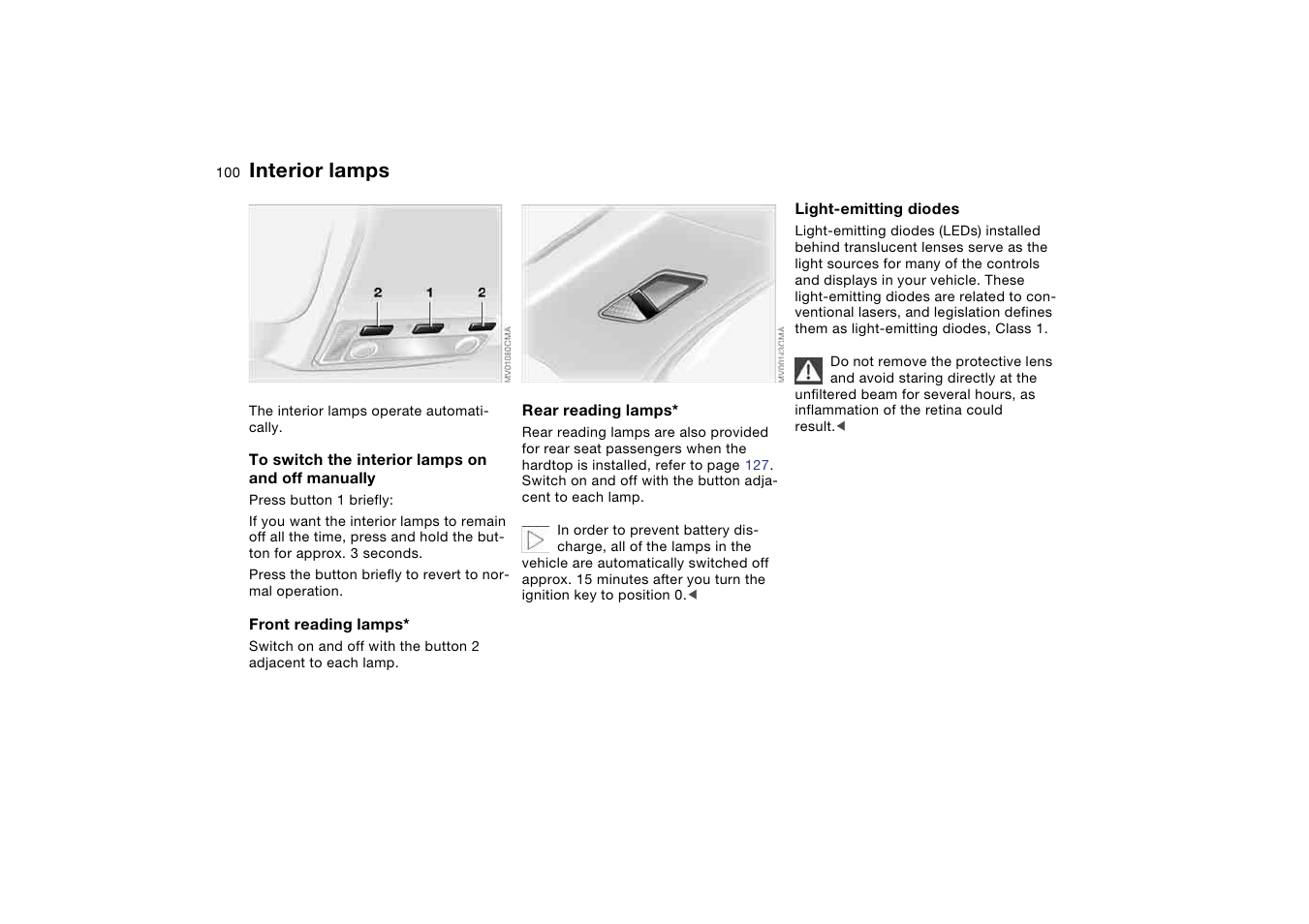 Interior lamps | BMW 330CI User Manual | Page 100 / 186