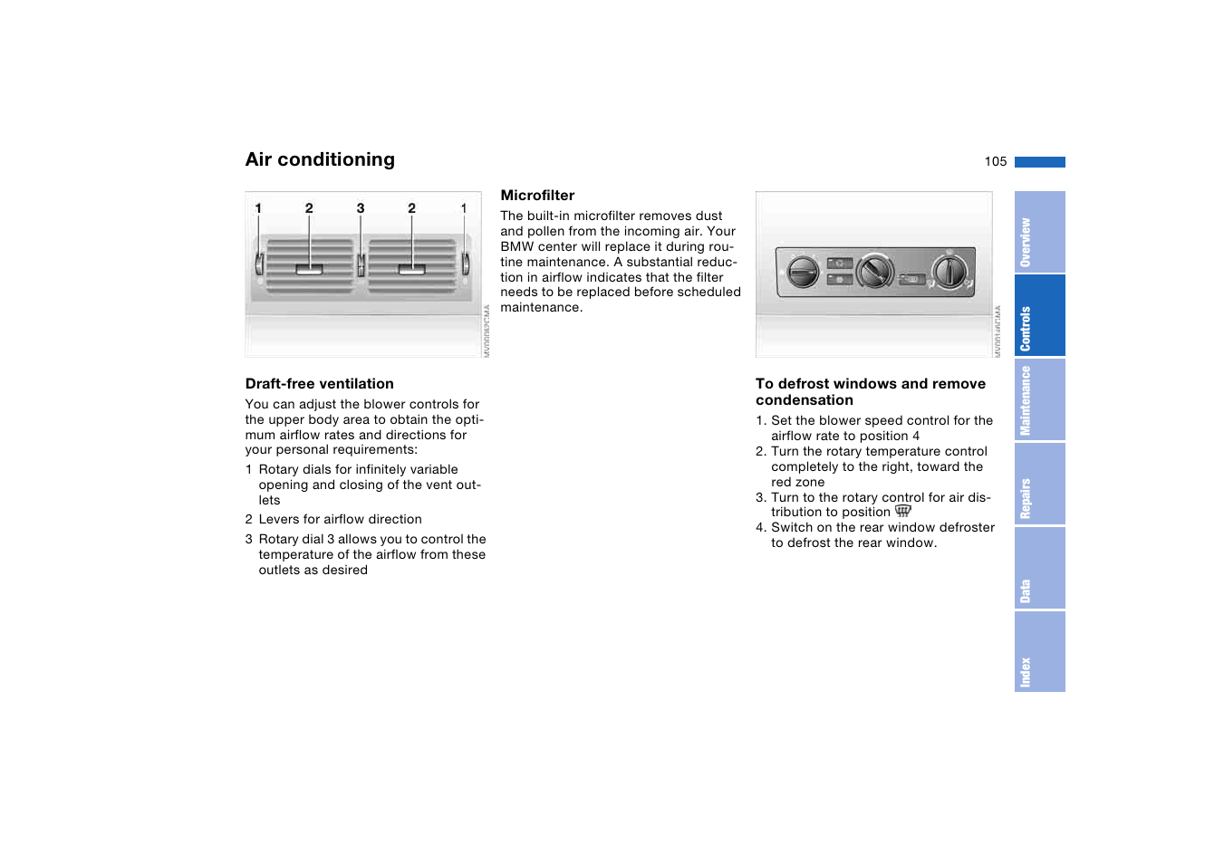 Air conditioning | BMW 330CI User Manual | Page 105 / 186