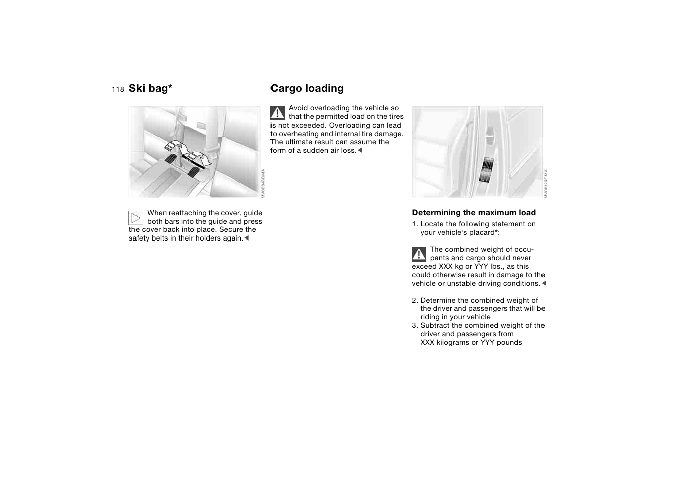 Cargo loading, Ski bag | BMW 330CI User Manual | Page 118 / 186