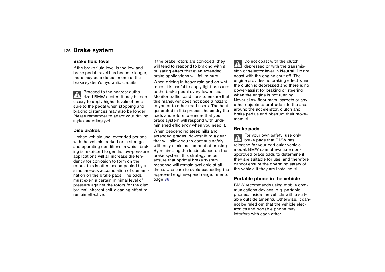 Brake system | BMW 330CI User Manual | Page 126 / 186