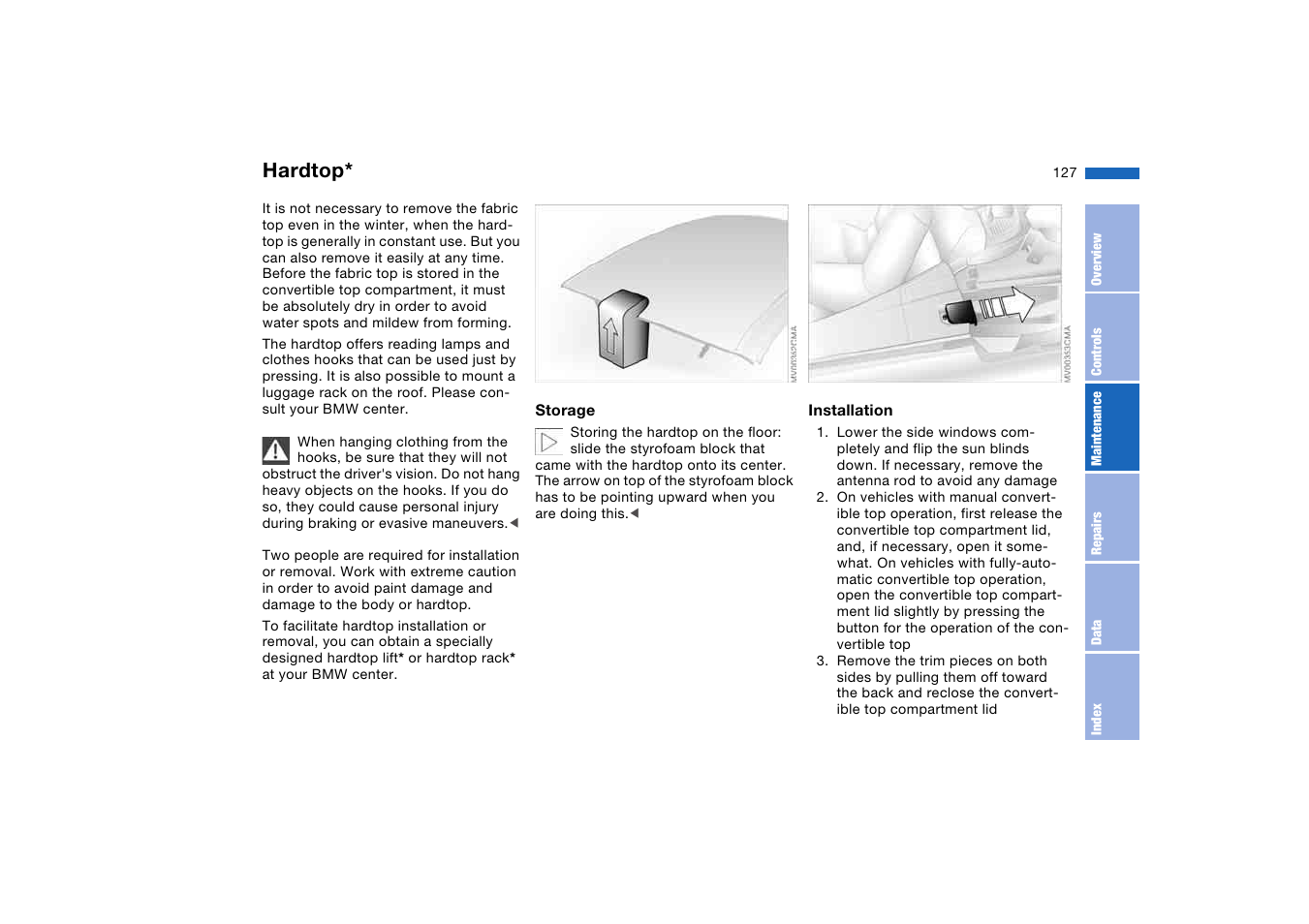 Hardtop | BMW 330CI User Manual | Page 127 / 186