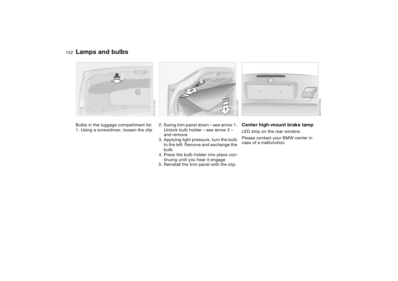 Lamps and bulbs | BMW 330CI User Manual | Page 152 / 186