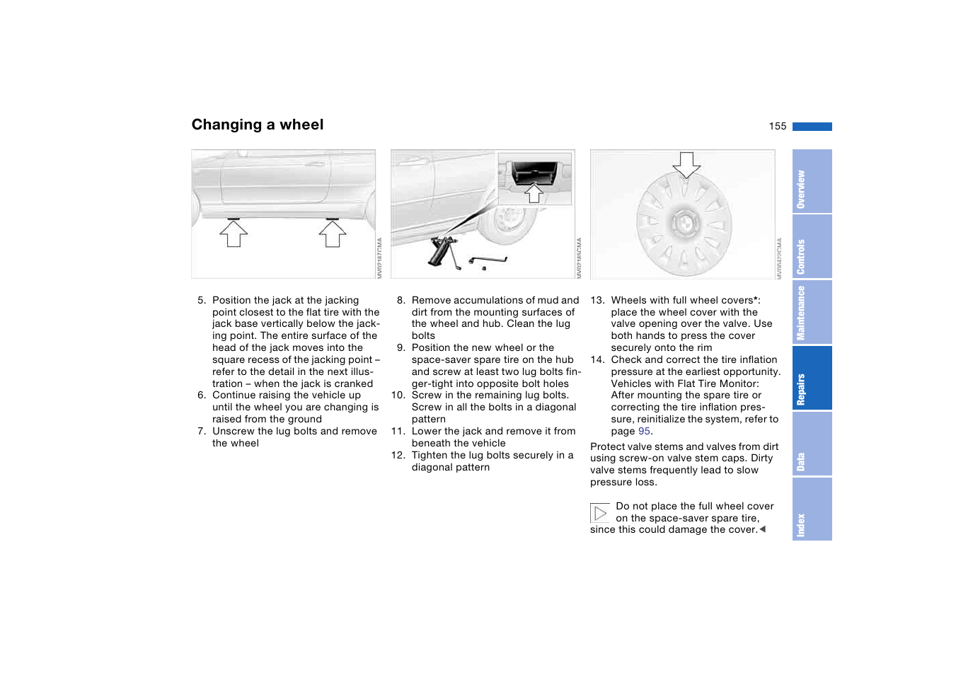 Changing a wheel | BMW 330CI User Manual | Page 155 / 186