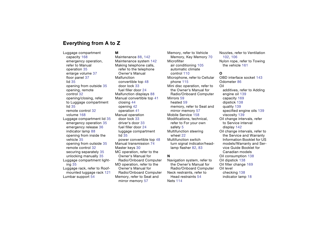 Everything from a to z | BMW 330CI User Manual | Page 178 / 186