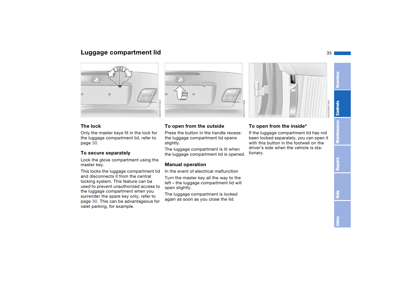 Luggage compartment lid | BMW 330CI User Manual | Page 35 / 186