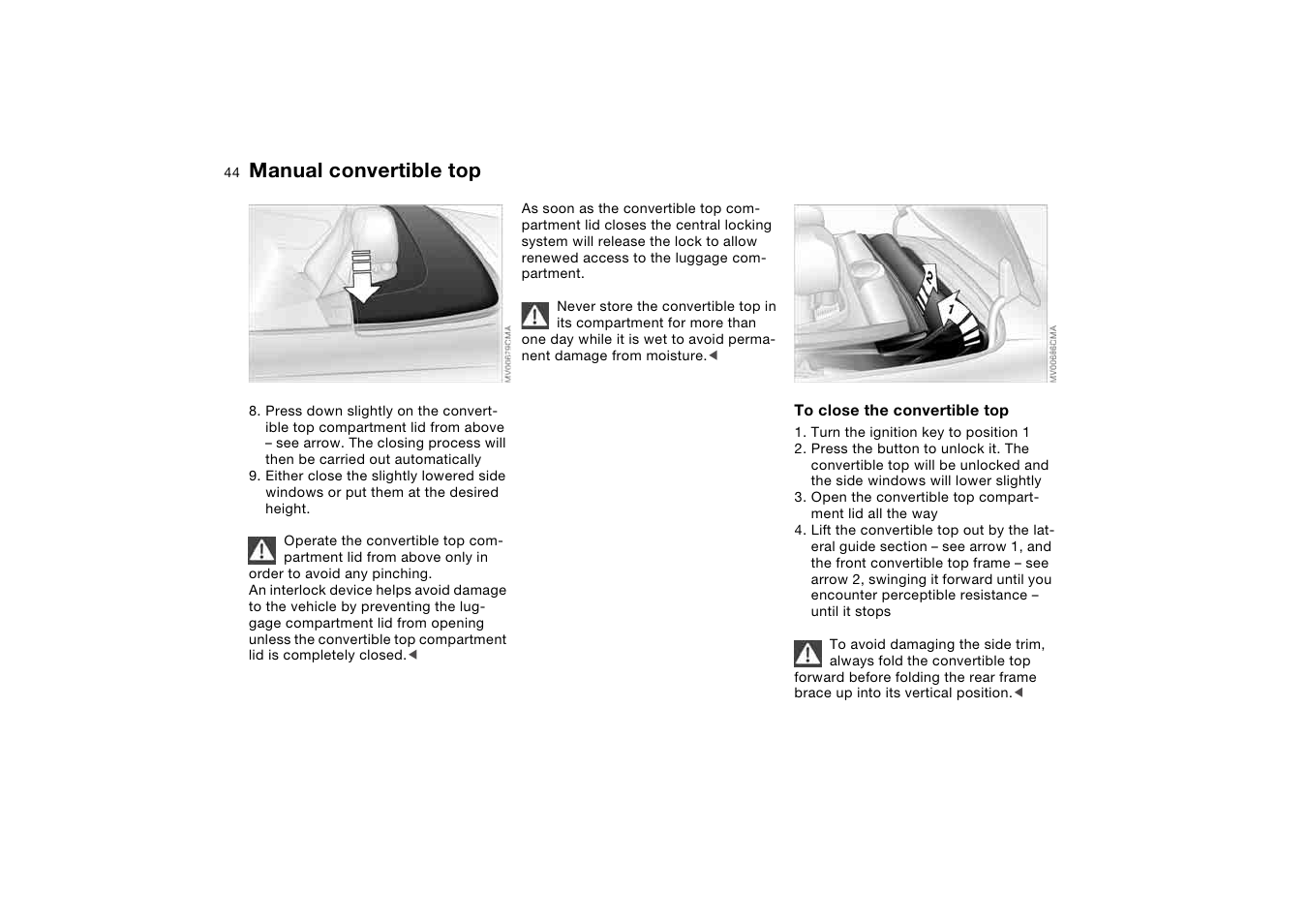 Manual convertible top | BMW 330CI User Manual | Page 44 / 186