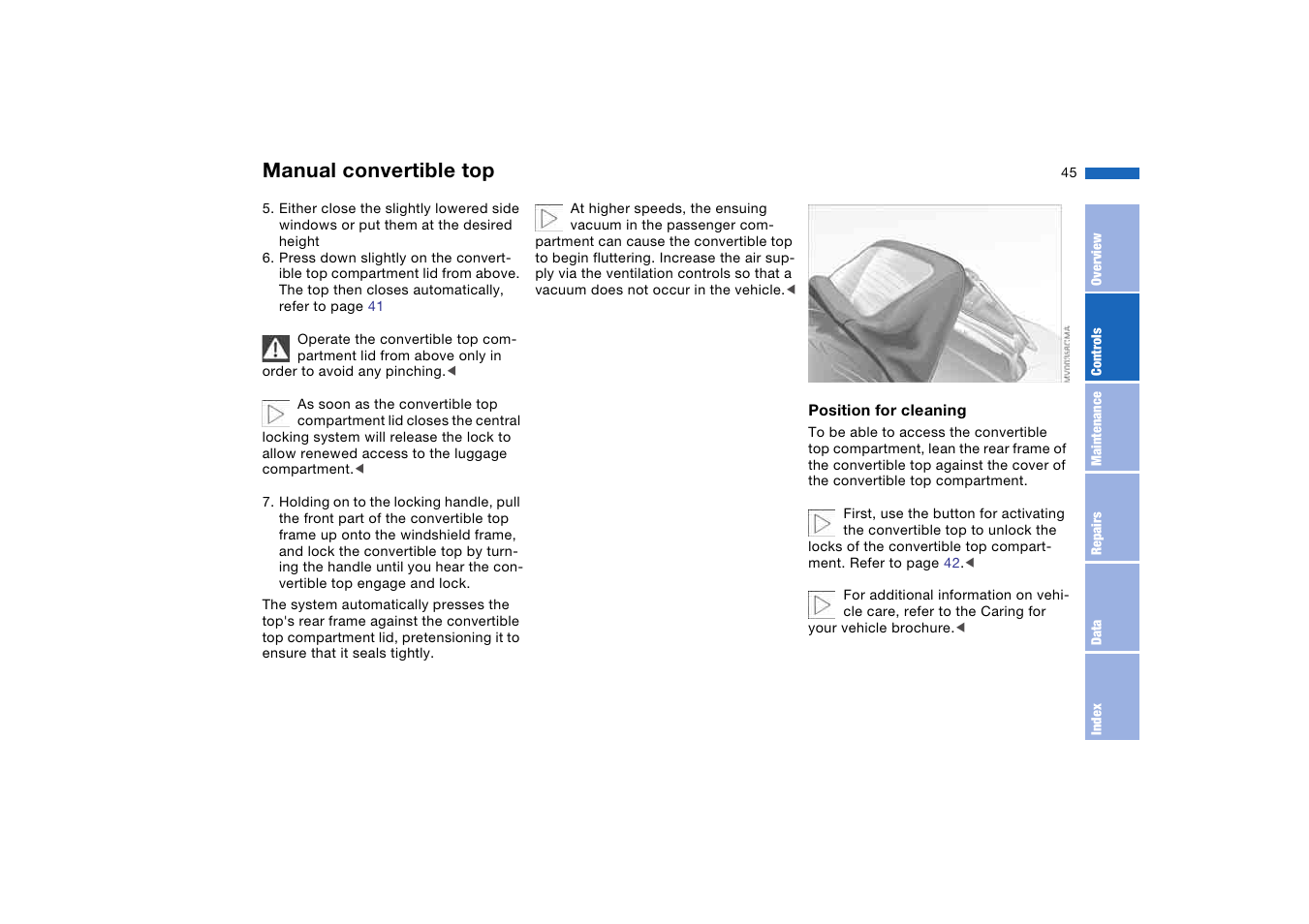 Manual convertible top | BMW 330CI User Manual | Page 45 / 186