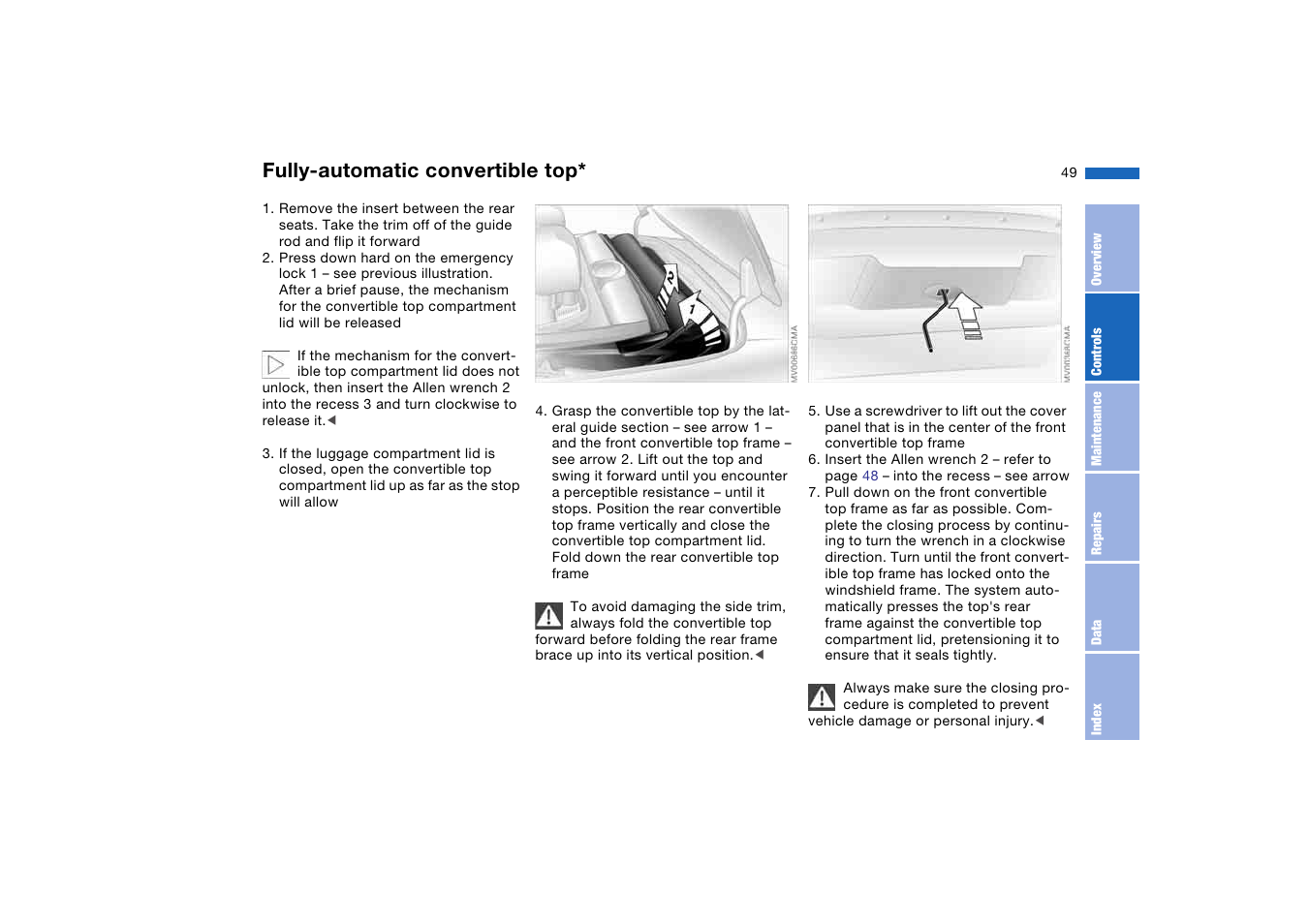 Fully-automatic convertible top | BMW 330CI User Manual | Page 49 / 186