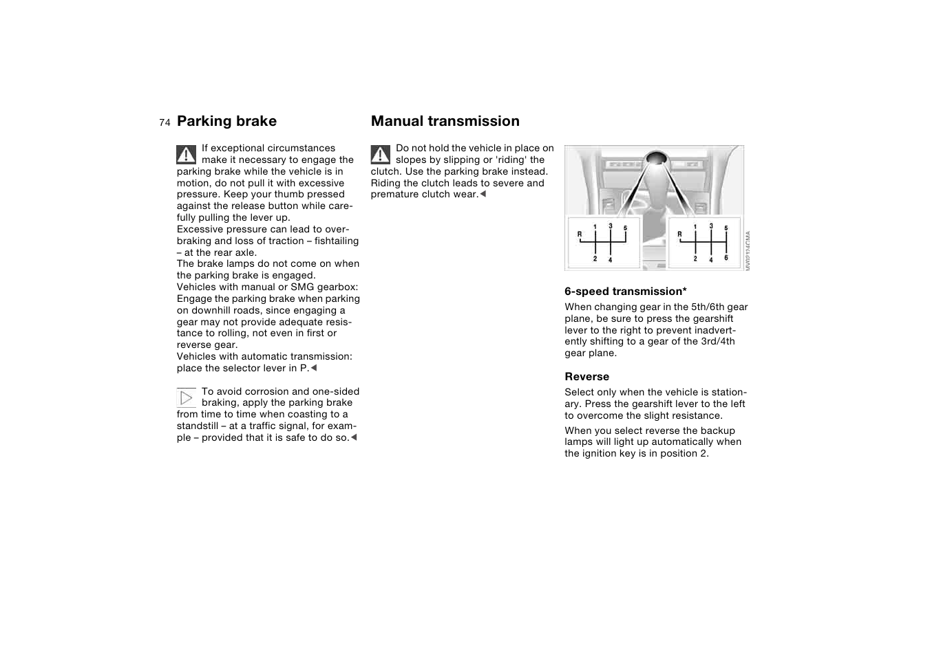 Manual transmission, Parking brake | BMW 330CI User Manual | Page 74 / 186