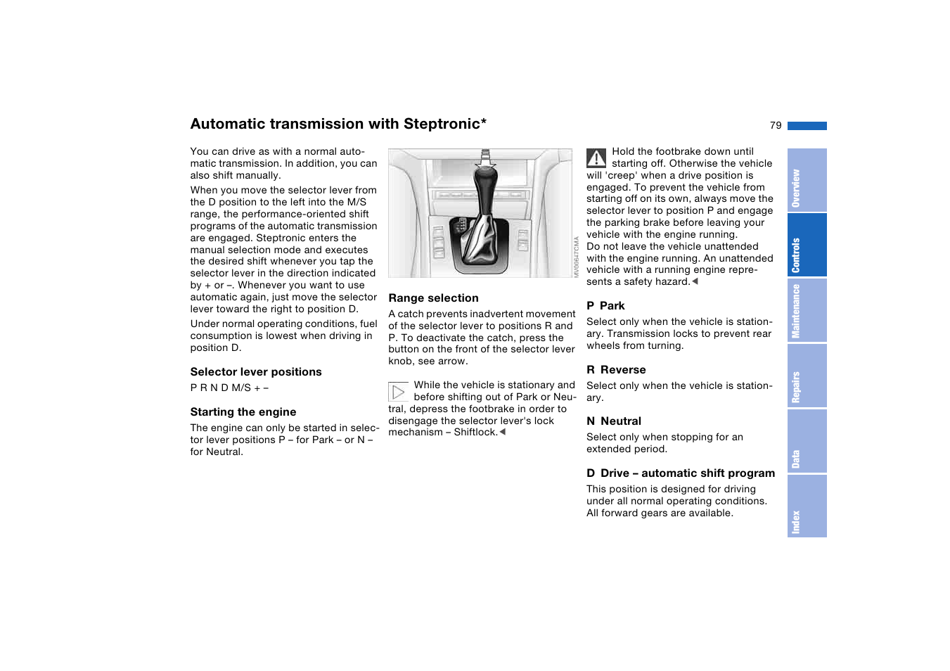 Automatic transmission with steptronic, Automatic transmission with, Steptronic | BMW 330CI User Manual | Page 79 / 186