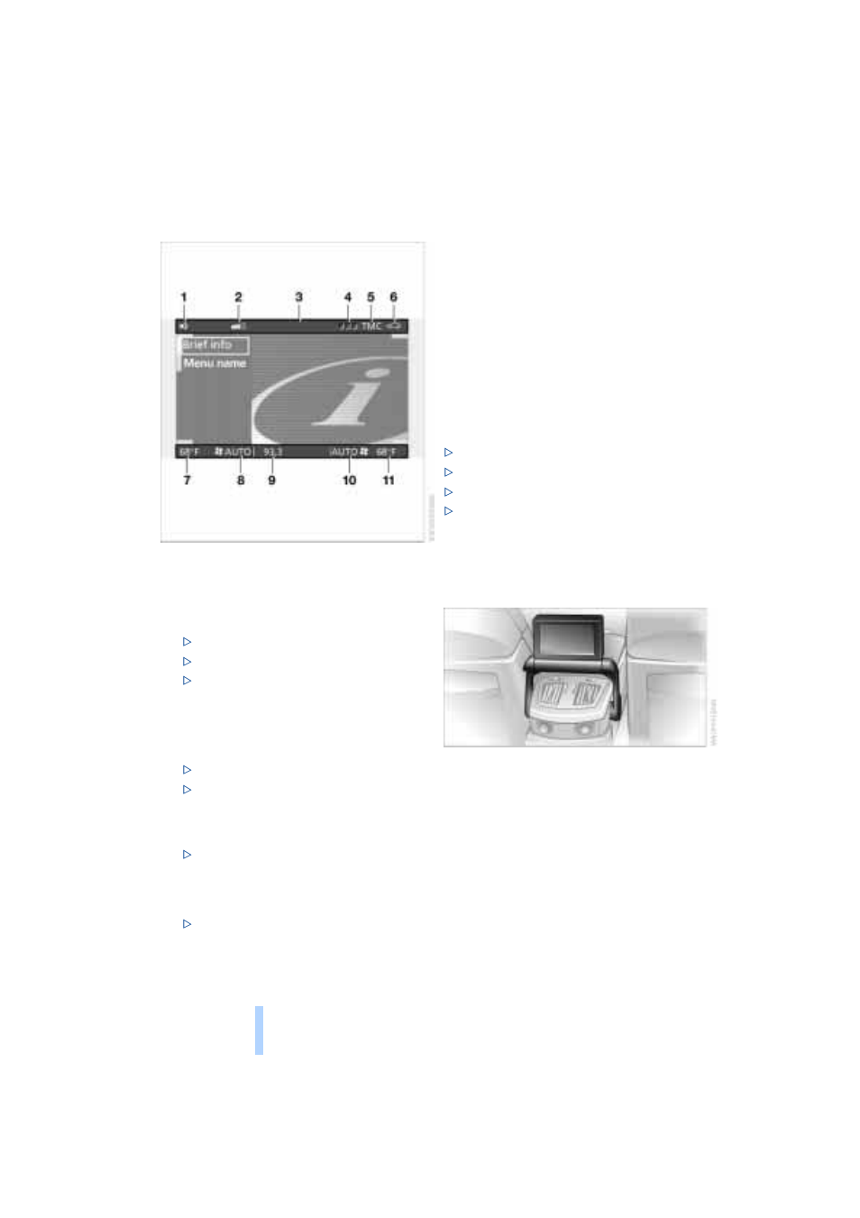 Top and bottom status lines, Control center in rear, Control center | BMW 745I User Manual | Page 26 / 229