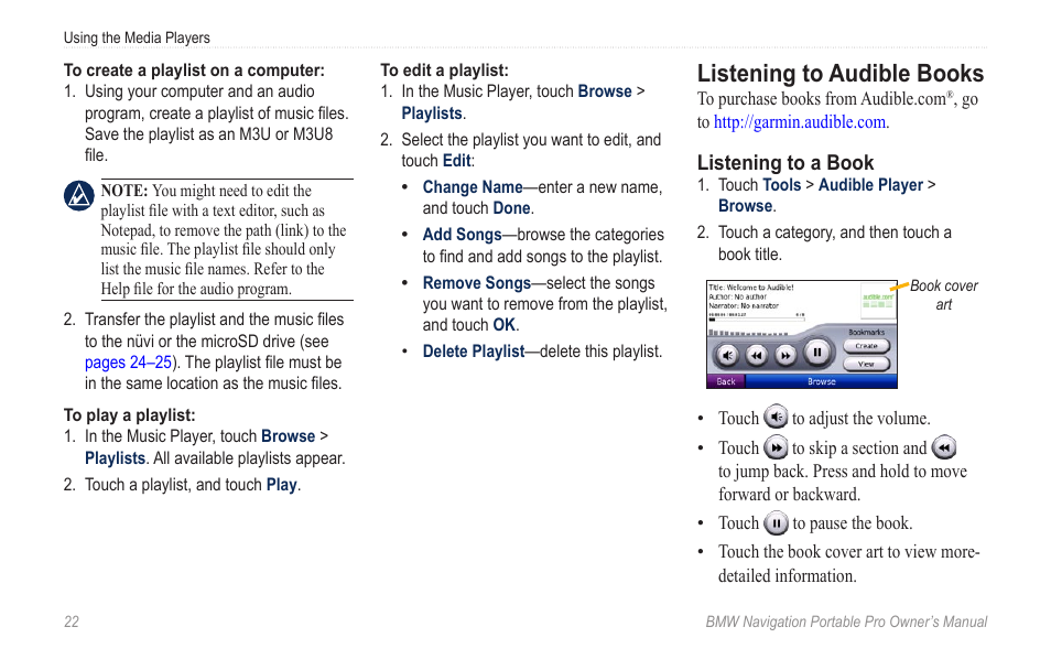 Listening to audible books | BMW Navigation Portable Pro User Manual | Page 28 / 56