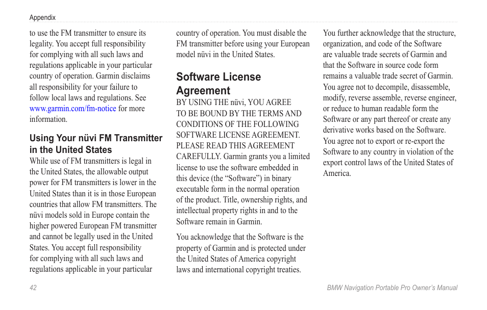 Software license agreement | BMW Navigation Portable Pro User Manual | Page 48 / 56