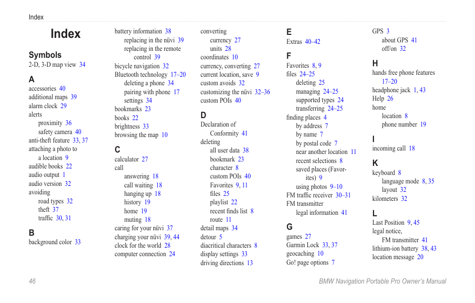 Index | BMW Navigation Portable Pro User Manual | Page 52 / 56