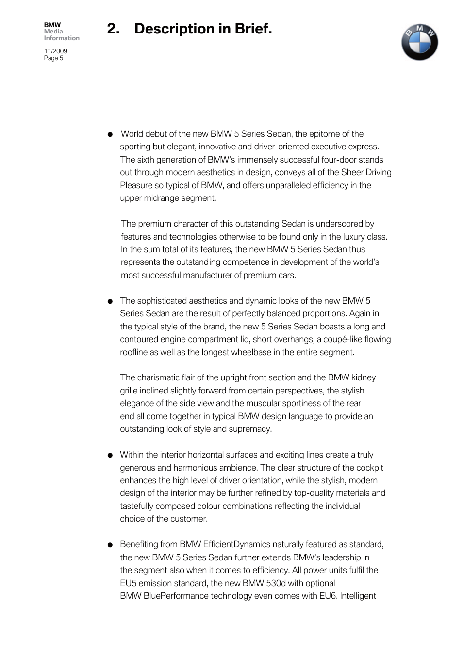 Description in brief | BMW 5 User Manual | Page 5 / 80