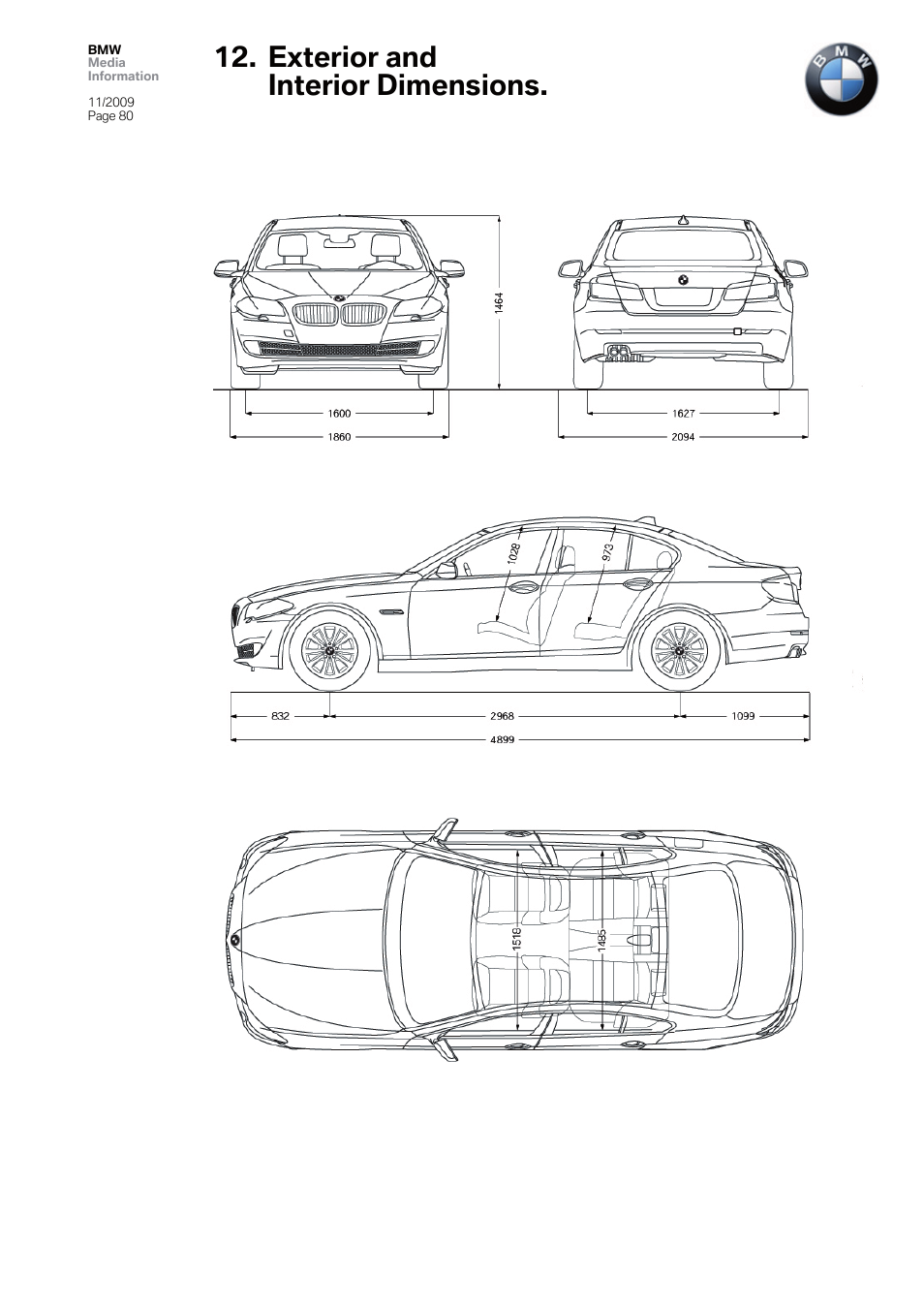 Exterior and interior dimensions | BMW 5 User Manual | Page 80 / 80