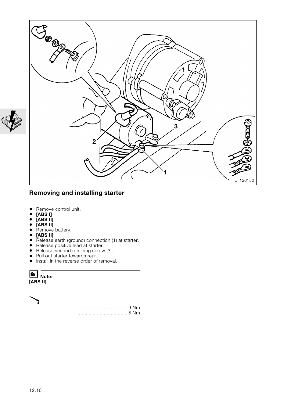 Removing and installing starter | BMW K 1100 LT/RS User Manual | Page 102 / 364