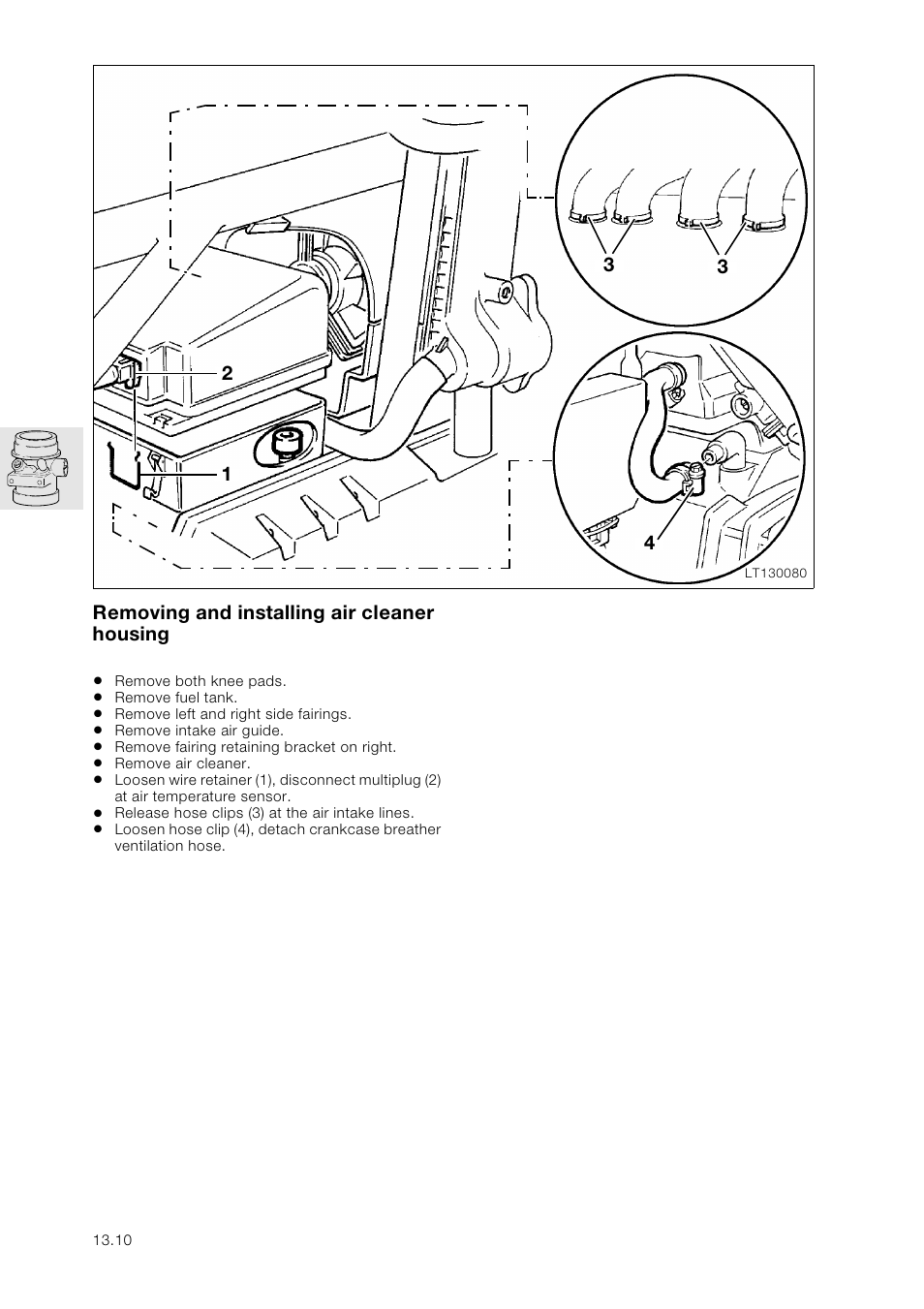 Removing and installing air cleaner housing | BMW K 1100 LT/RS User Manual | Page 128 / 364