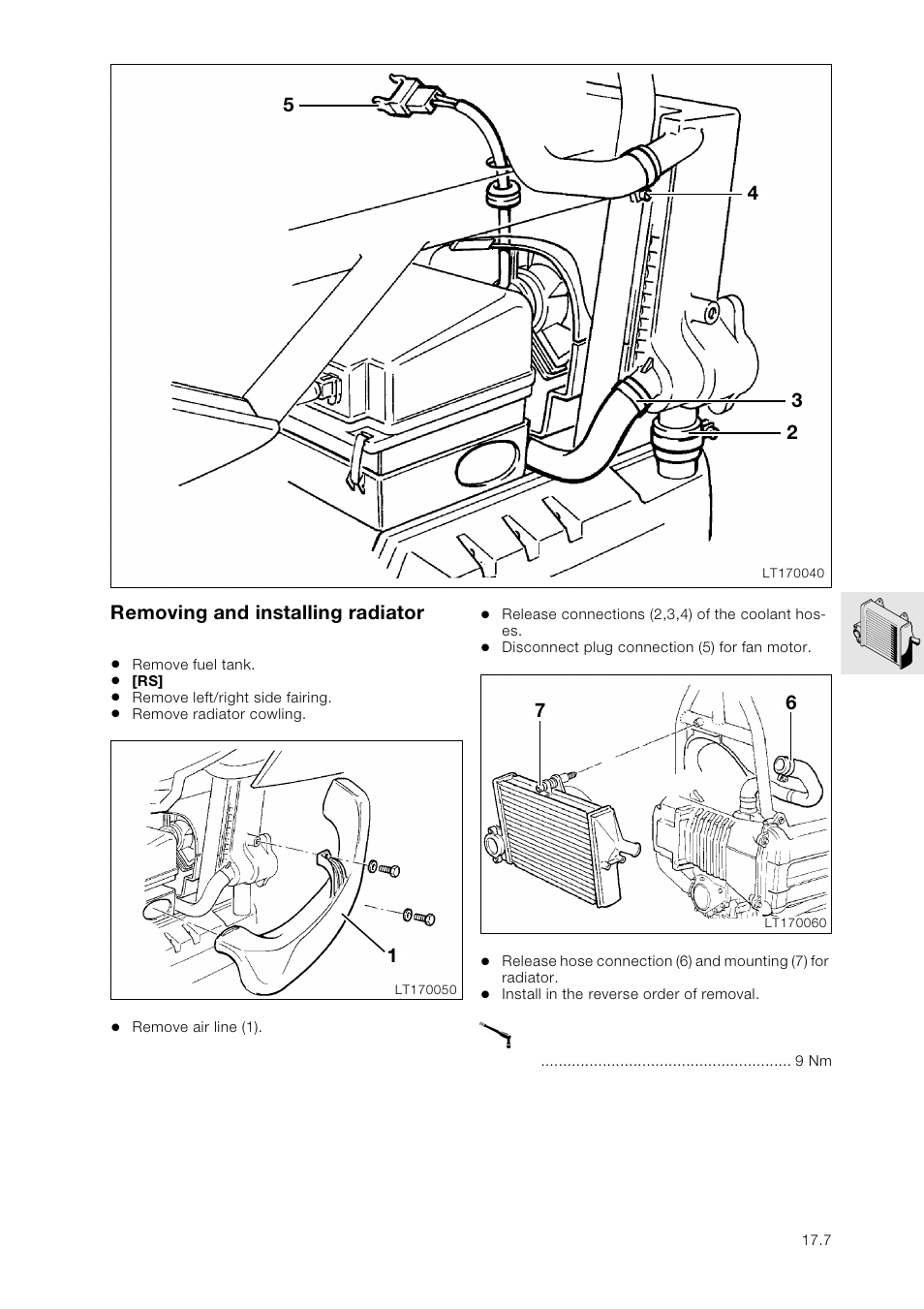 Removing and installing radiator | BMW K 1100 LT/RS User Manual | Page 149 / 364