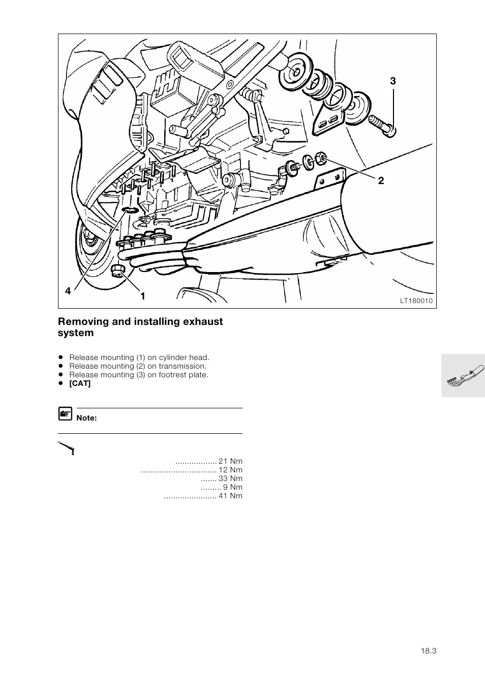 Removing and installing exhaust system | BMW K 1100 LT/RS User Manual | Page 157 / 364