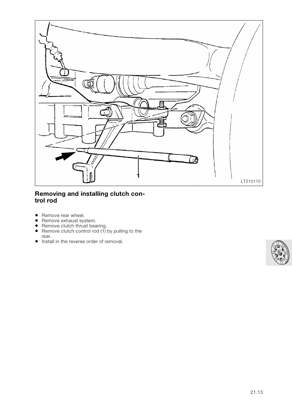 Removing and installing clutch control rod | BMW K 1100 LT/RS User Manual | Page 171 / 364