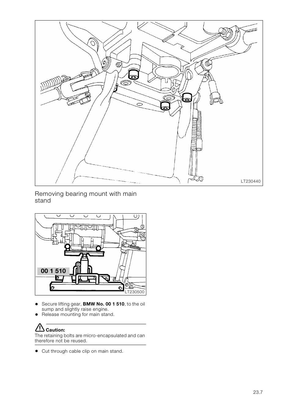 Removing bearing mount with main stand | BMW K 1100 LT/RS User Manual | Page 181 / 364